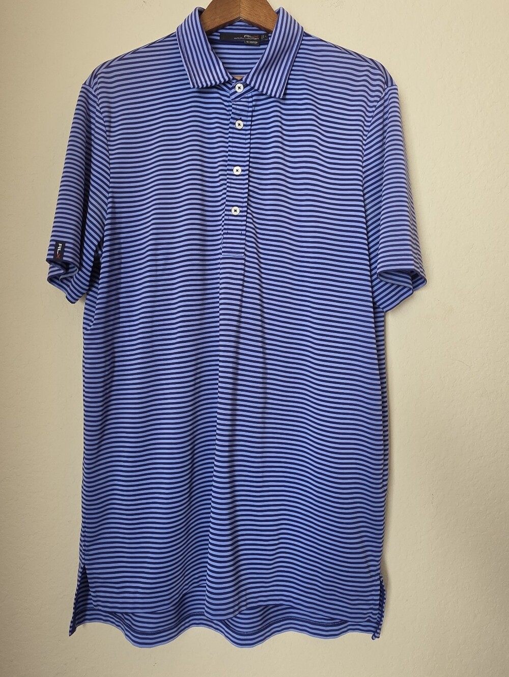 RLX Ralph Lauren Polo Mens Large Blue Purple Stripe Golf Performance Activewear